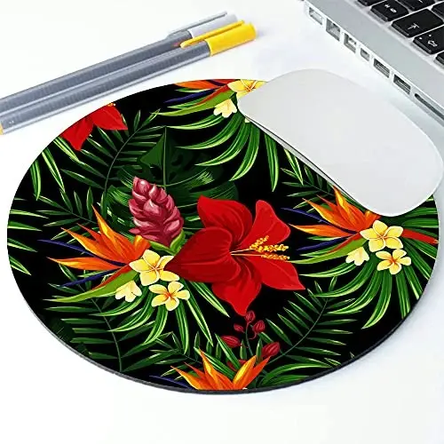 Rainforest Seamless Pattern Tropical Leaves, Tropical Jungle Plants and Exotic Flowers Round Mousepad, Personalized Custom Design Mouse Pads，Mousepad for Laptop Computers(plant1) - GOODSPROUT (1)