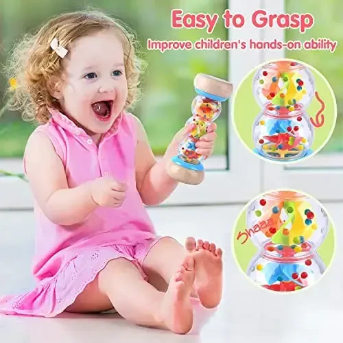 Rainmaker - 7 inch Wooden Rain Stick Montessori Toys for Babies 6-12 Months, Baby Rattle Shaker Sensory Developmental Toy, Raindrops Musical Instrument baby musical toys for 1 year old toddler kids - 4