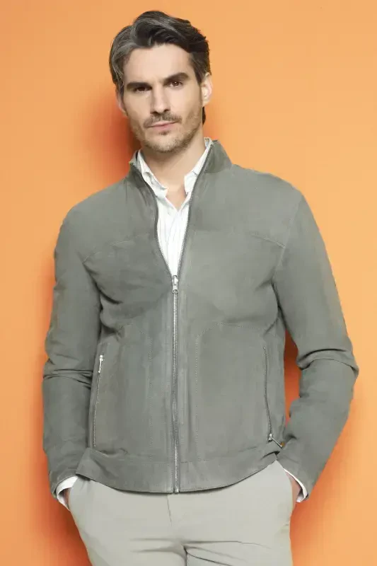 Rakitic Men's Green Double-Sided Suede Leather Jacket 24sgd6517re - 1