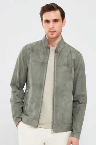 Rakitic Men's Green Double-Sided Suede Leather Jacket 24sgd6517re - DERIMOD (1)