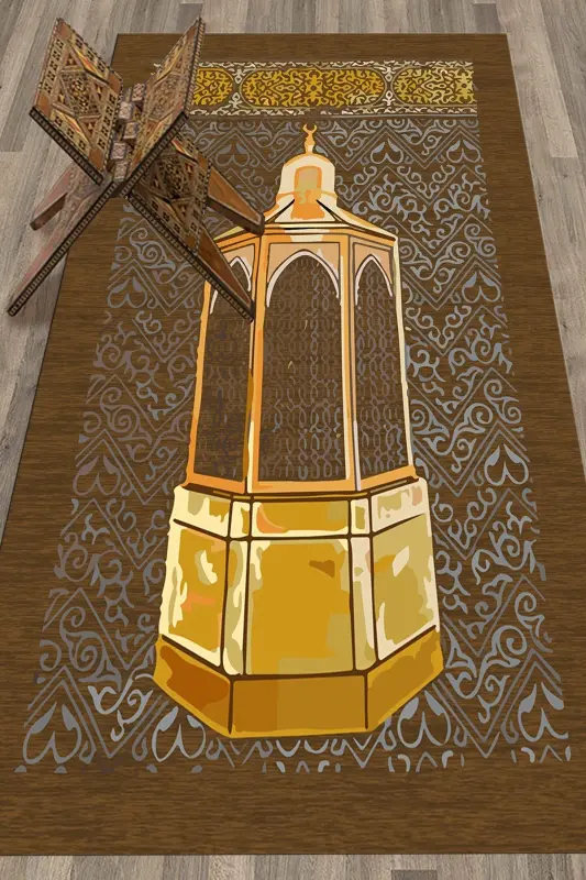 Raقمli Chop Etilgan Yuviladigan Sovg'a Namoz Gilami Seccada 70x130 sm - JIGARRANG - 8