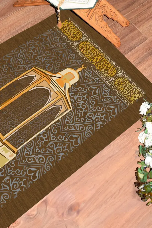 Raقمli Chop Etilgan Yuviladigan Sovg'a Namoz Gilami Seccada 70x130 sm - JIGARRANG - 9