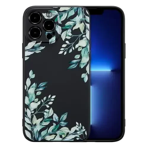 RALEAVO Case for iPhone 13 Pro Max,Liquid Silicone Cover with Cute Leaves Pattern Floral Phone Cover for Girls Women Slim Soft Rubber Protective Phone Case for iPhone 13 Pro Max (6.7