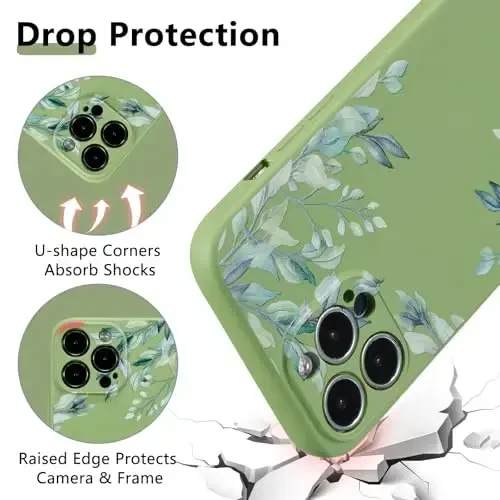 RALEAVO Case for iPhone 13 Pro Max,Liquid Silicone Cover with Cute Leaves Pattern Floral Phone Cover for Girls Women Slim Soft Rubber Protective Phone Case for iPhone 13 Pro Max (6.7
