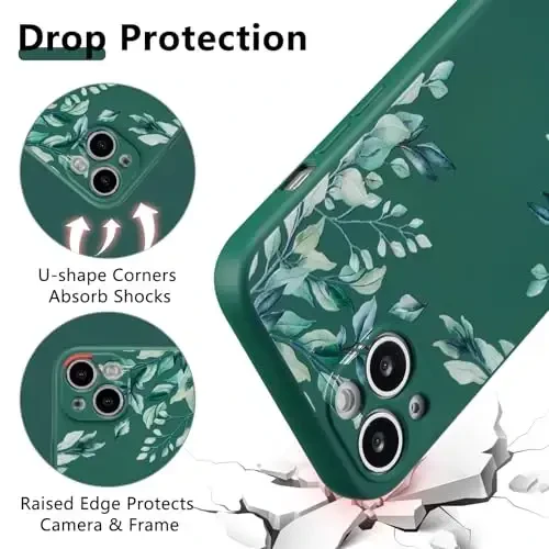 RALEAVO Case for iPhone 15,Liquid Silicone Cover with Cute Leaves Pattern Floral Phone Cover for Girls Women Slim Soft Rubber Protective Phone Case for iPhone 15 (6.1