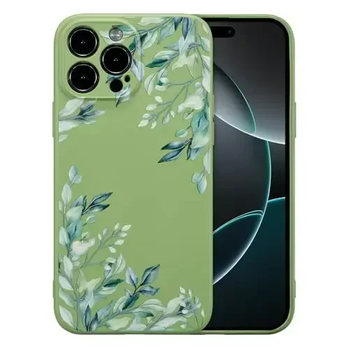 RALEAVO Case for iPhone 16 Pro Max,Liquid Silicone Cover with Cute Leaves Pattern Floral Phone Cover for Girls Women Slim Soft Rubber Protective Phone Case for iPhone 16 Pro Max (6.9