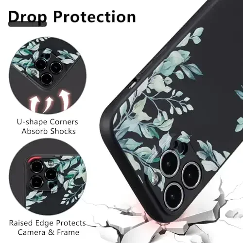 RALEAVO Чехол для iPhone 16 Pro, жидкий силиконовый чехол с милым цветочным узором листьев для девочек и женщин, тонкий мягкий резиновый защитный чехол для iPhone 16 Pro (6,3