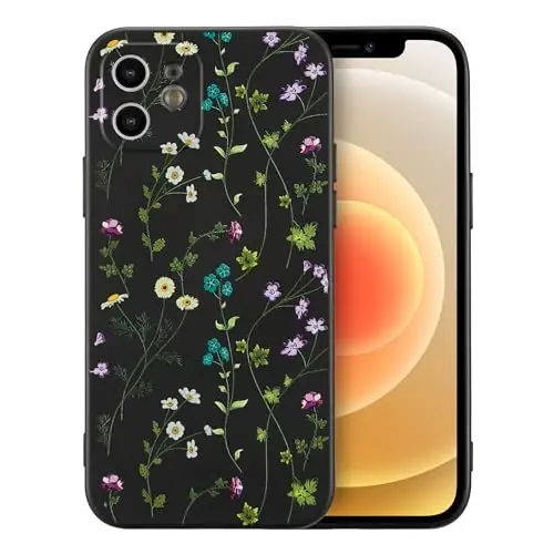 RALEAVO Floral Case for iPhone 12,Liquid Silicone Cover with Cute Flower Branch Pattern for Girls Women Slim Soft Rubber Protective Phone Case for iPhone 12 (6.1