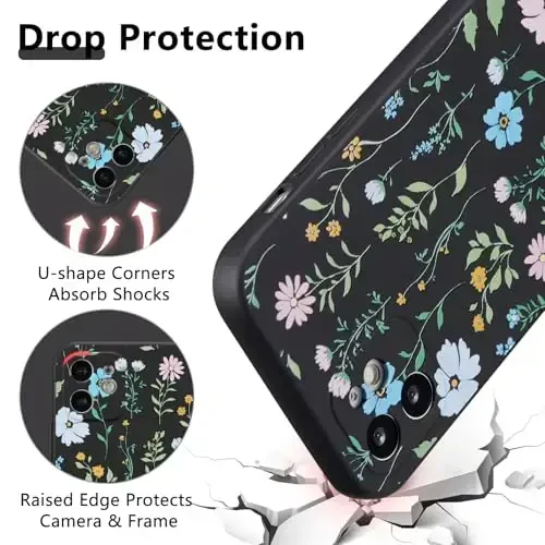 RALEAVO Floral Case for iPhone 12,Liquid Silicone Cover with Flower Cosmos Pattern Cute Phone Cover for Girls Women Slim Soft Rubber Protective Phone Case for iPhone 12 (6.1