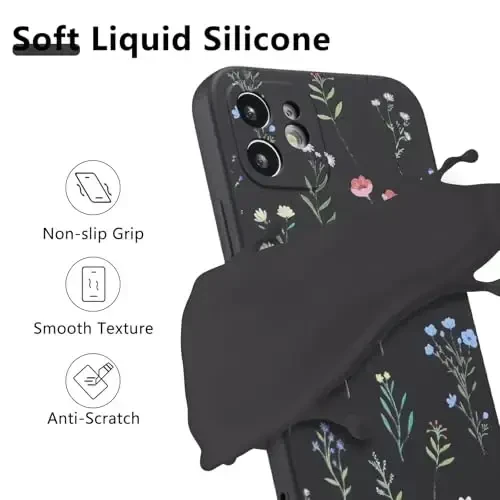 RALEAVO Floral Case for iPhone 12,Liquid Silicone Cover with Flower Daisies Pattern Cute Phone Cover for Girls Women Slim Soft Rubber Protective Phone Case for iPhone 12 (6.1