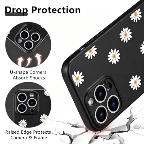 RALEAVO Floral Case for iPhone 13 Pro Max,Liquid Silicone Cover with Cute Daisies Flowers Pattern for Girls Women Slim Soft Rubber Protective Phone Case for iPhone 13 Pro Max (6.7