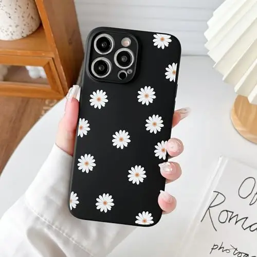 RALEAVO Floral Case for iPhone 13 Pro Max,Liquid Silicone Cover with Cute Daisies Flowers Pattern for Girls Women Slim Soft Rubber Protective Phone Case for iPhone 13 Pro Max (6.7