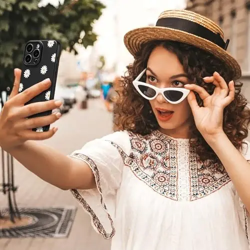RALEAVO Floral Case for iPhone 13 Pro Max,Liquid Silicone Cover with Cute Daisies Flowers Pattern for Girls Women Slim Soft Rubber Protective Phone Case for iPhone 13 Pro Max (6.7