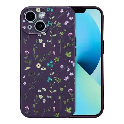 RALEAVO Floral Case for iPhone 13,Liquid Silicone Cover with Flower Branch Pattern Cute Phone Cover for Girls Women Slim Soft Rubber Protective Phone Case for iPhone 13 (6.1