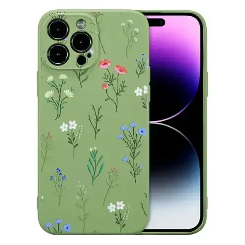 RALEAVO Floral Case for iPhone 14 Pro Max,Liquid Silicone Cover with Flower Daisies Pattern Cute Phone Cover for Girls Women Slim Soft Rubber Protective Phone Case for iPhone 14 Pro Max (6.7