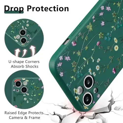 RALEAVO Floral Case for iPhone 15 Plus,Liquid Silicone Cover with Cute Flower Branch Pattern for Girls Women Slim Soft Rubber Protective Phone Case for iPhone 15 Plus (6.7