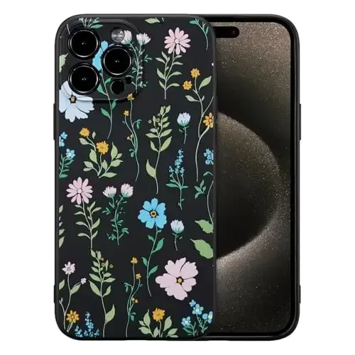 RALEAVO Floral Case for iPhone 15 Pro Max,Liquid Silicone Cover with Flower Cosmos Pattern Cute Phone Cover for Girls Women Slim Soft Rubber Protective Phone Case for iPhone 15 Pro Max (6.7