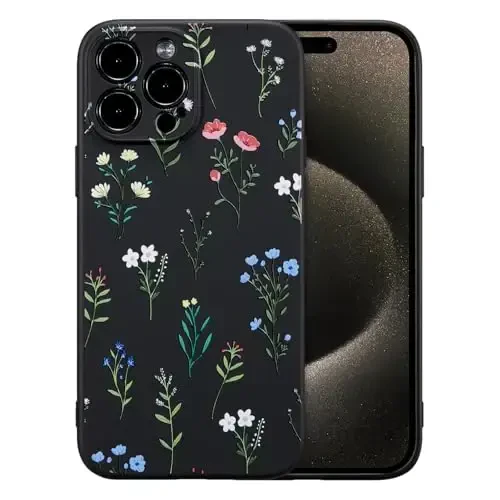 RALEAVO Floral Case for iPhone 15 Pro Max,Liquid Silicone Cover with Flower Daisies Pattern Cute Phone Cover for Girls Women Slim Soft Rubber Protective Phone Case for iPhone 15 Pro Max (6.7