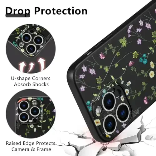 RALEAVO Floral Case for iPhone 15 Pro,Liquid Silicone Cover with Cute Flower Branch Pattern for Girls Women Slim Soft Rubber Protective Phone Case for iPhone 15 Pro (6.1