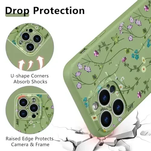 RALEAVO Floral Case for iPhone 15 Pro,Liquid Silicone Cover with Cute Flower Branch Pattern for Girls Women Slim Soft Rubber Protective Phone Case for iPhone 15 Pro (6.1