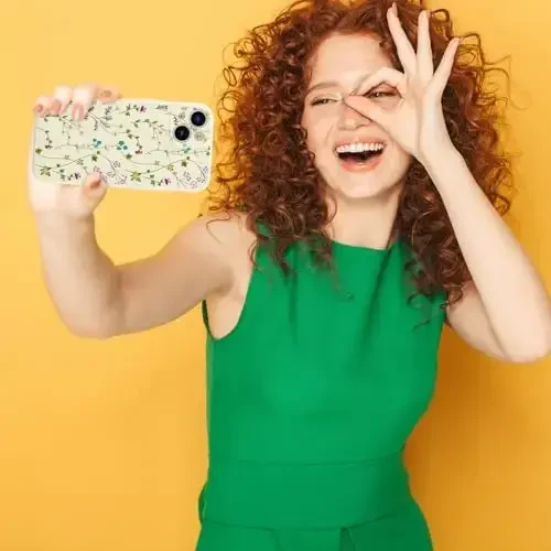 RALEAVO Floral Case for iPhone 15,Liquid Silicone Cover with Cute Flower Branch Pattern for Girls Women Slim Soft Rubber Protective Phone Case for iPhone 15 (6.1