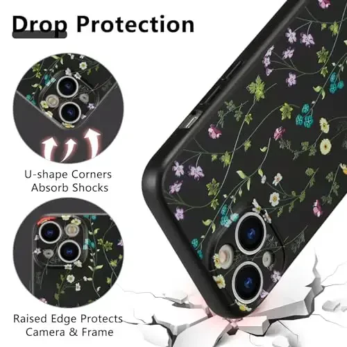 RALEAVO Floral Case for iPhone 15,Liquid Silicone Cover with Cute Flower Branch Pattern for Girls Women Slim Soft Rubber Protective Phone Case for iPhone 15 (6.1