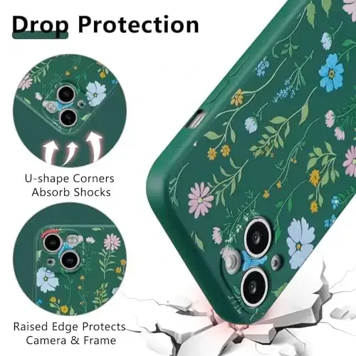 RALEAVO Floral Case for iPhone 15,Liquid Silicone Cover with Flower Cosmos Pattern Cute Phone Cover for Girls Women Slim Soft Rubber Protective Phone Case for iPhone 15 (6.1