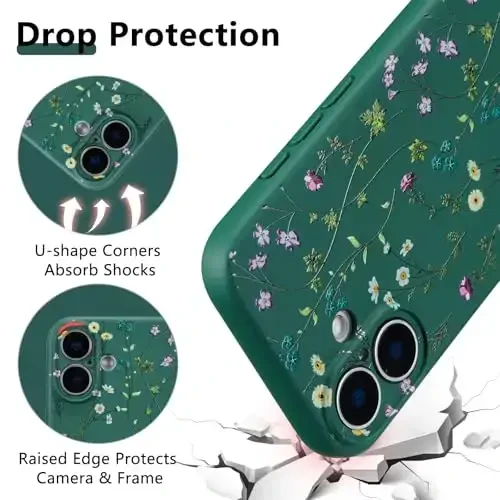 RALEAVO Floral Case for iPhone 16 Plus,Liquid Silicone Cover with Cute Flower Branch Pattern for Girls Women Slim Soft Rubber Protective Phone Case for iPhone 16 Plus (6.7