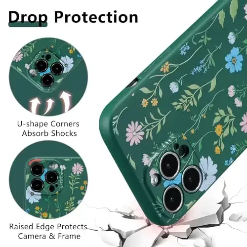 RALEAVO Floral Case for iPhone 16 Pro Max,Liquid Silicone Cover with Flower Cosmos Pattern Cute Phone Cover for Girls Women Slim Soft Rubber Protective Phone Case for iPhone 16 Pro Max 6.9