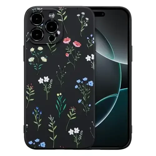 RALEAVO Floral Case for iPhone 16 Pro,Liquid Silicone Cover with Flower Daisies Pattern Cute Phone Cover for Girls Women Slim Soft Rubber Protective Phone Case for iPhone 16 Pro (6.3