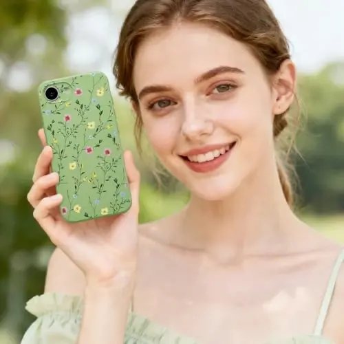 RALEAVO Floral Case for iPhone 16e/17e Silicone Cute Cover for Women,Green | Cute Vines & Flowers Pattern for Girls Women,Soft Liquid Silicone Cover,Slim Protective Phone Case for iPhone 16e/17e 6.1