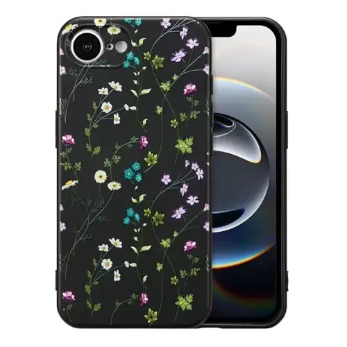 RALEAVO Floral Case for iPhone 16e,Liquid Silicone Cover with Cute Flower Branch Pattern for Girls Women Slim Soft Rubber Protective Phone Case for iPhone 16e (6.1