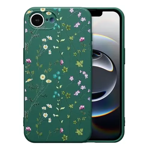 RALEAVO Floral Case for iPhone 16e,Liquid Silicone Cover with Cute Flower Branch Pattern for Girls Women Slim Soft Rubber Protective Phone Case for iPhone 16e (6.1