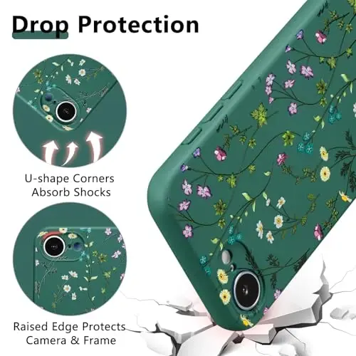 RALEAVO Floral Case for iPhone 16e,Liquid Silicone Cover with Cute Flower Branch Pattern for Girls Women Slim Soft Rubber Protective Phone Case for iPhone 16e (6.1