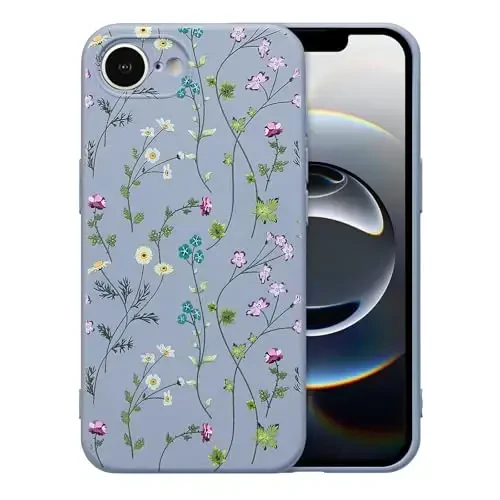 RALEAVO Floral Case for iPhone 16e,Liquid Silicone Cover with Cute Flower Branch Pattern for Girls Women Slim Soft Rubber Protective Phone Case for iPhone 16e (6.1