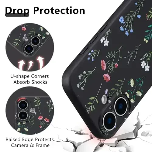 RALEAVO Floral Case for iPhone 16,Liquid Silicone Cover with Flower Daisies Pattern Cute Phone Cover for Girls Women Slim Soft Rubber Protective Phone Case for iPhone 16 (6.1
