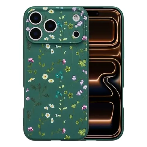 RALEAVO Floral Case for iPhone 17 Pro Max,Liquid Silicone Cover with Cute Flower Branch Pattern for Girls Women Slim Soft Rubber Protective Phone Case for iPhone 17 Pro Max (6.9