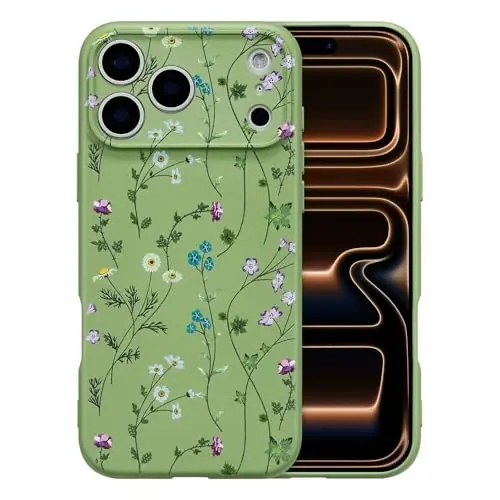 RALEAVO Floral Case for iPhone 17 Pro Max,Liquid Silicone Cover with Cute Flower Branch Pattern for Girls Women Slim Soft Rubber Protective Phone Case for iPhone 17 Pro Max (6.9