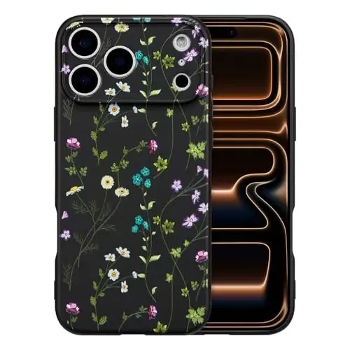 RALEAVO Floral Case for iPhone 17 Pro,Liquid Silicone Cover with Cute Flower Branch Pattern for Girls Women Slim Soft Rubber Protective Phone Case for iPhone 17 Pro (6.3