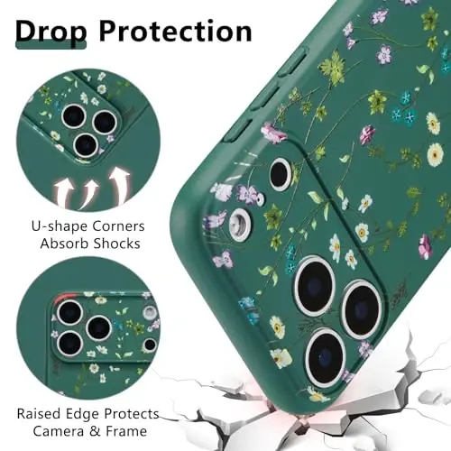 RALEAVO Floral Case for iPhone 17 Pro,Liquid Silicone Cover with Cute Flower Branch Pattern for Girls Women Slim Soft Rubber Protective Phone Case for iPhone 17 Pro (6.3