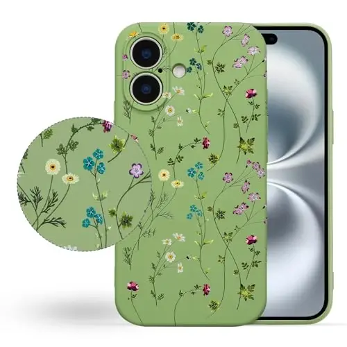 RALEAVO Floral Case for iPhone 17,Liquid Silicone Cover with Cute Flower Branch Pattern for Girls Women Slim Soft Rubber Protective Phone Case for iPhone 17 (6.3
