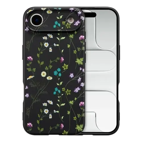 RALEAVO Floral Case for iPhone Air,Liquid Silicone Cover with Cute Flower Branch Pattern for Girls Women Slim Soft Rubber Protective Phone Case for iPhone Air (6.5