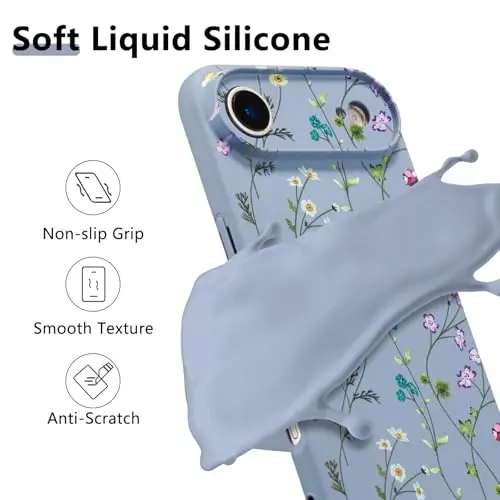 RALEAVO Floral Case for iPhone Air,Liquid Silicone Cover with Cute Flower Branch Pattern for Girls Women Slim Soft Rubber Protective Phone Case for iPhone Air (6.5