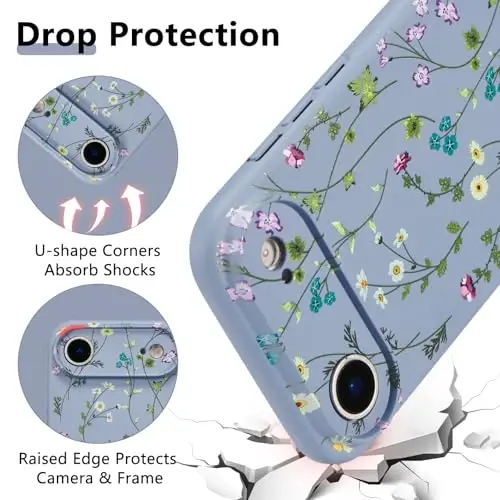 RALEAVO Floral Case for iPhone Air,Liquid Silicone Cover with Cute Flower Branch Pattern for Girls Women Slim Soft Rubber Protective Phone Case for iPhone Air (6.5