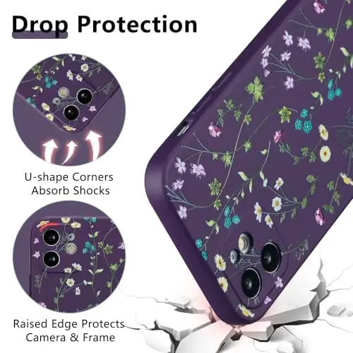 RALEAVO Floral Case for iPhone 12,Liquid Silicone Cover with Flower Branch Pattern Cute Phone Cover for Girls Women Slim Soft Rubber Protective Phone Case for iPhone 12 (6.1