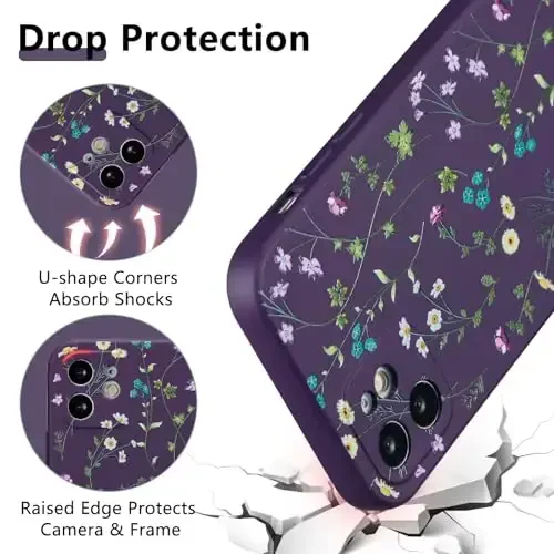 RALEAVO Floral Case for iPhone 12,Liquid Silicone Cover with Flower Branch Pattern Cute Phone Cover for Girls Women Slim Soft Rubber Protective Phone Case for iPhone 12 (6.1