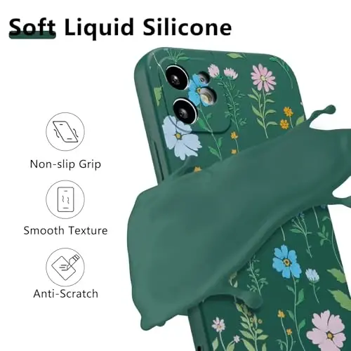 RALEAVO Floral Case for iPhone 12,Liquid Silicone Cover with Flower Cosmos Pattern Cute Phone Cover for Girls Women Slim Soft Rubber Protective Phone Case for iPhone 12 (6.1