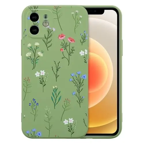 RALEAVO Floral Case for iPhone 12,Liquid Silicone Cover with Flower Daisies Pattern Cute Phone Cover for Girls Women Slim Soft Rubber Protective Phone Case for iPhone 12 (6.1