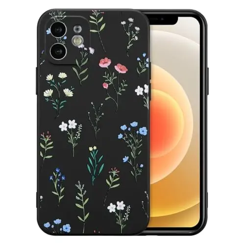 RALEAVO Floral Case for iPhone 12,Liquid Silicone Cover with Flower Daisies Pattern Cute Phone Cover for Girls Women Slim Soft Rubber Protective Phone Case for iPhone 12 (6.1