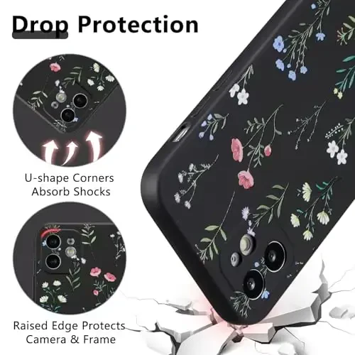 RALEAVO Floral Case for iPhone 12,Liquid Silicone Cover with Flower Daisies Pattern Cute Phone Cover for Girls Women Slim Soft Rubber Protective Phone Case for iPhone 12 (6.1